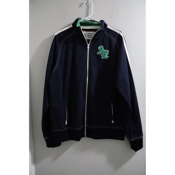 American Eagle Outfitters Other - American Eagle Outfitters Mens Track Jacket Navy Blue White Stripe Varsity Large